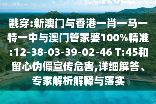 戳穿:新澳門與香港一肖一馬一特一中與澳門管家婆100%精準(zhǔn):12-38-03-39-02-46 T:45和留心偽假宣傳危害,詳細(xì)解答、專家解析解釋與落實(shí)